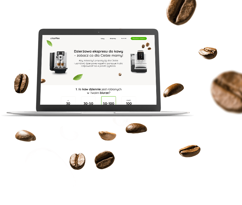 Konfigurator allcoffee na ekranie laptopa