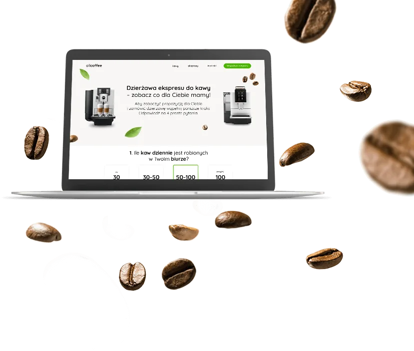 Konfigurator allcoffee na ekranie laptopa
